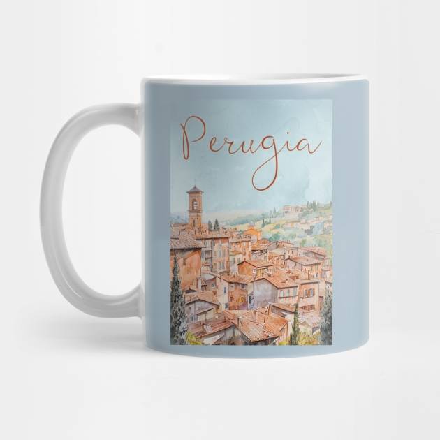 Perugia Italy Watercolor Poster – Tuscany Travel Wall Art by TuncGK